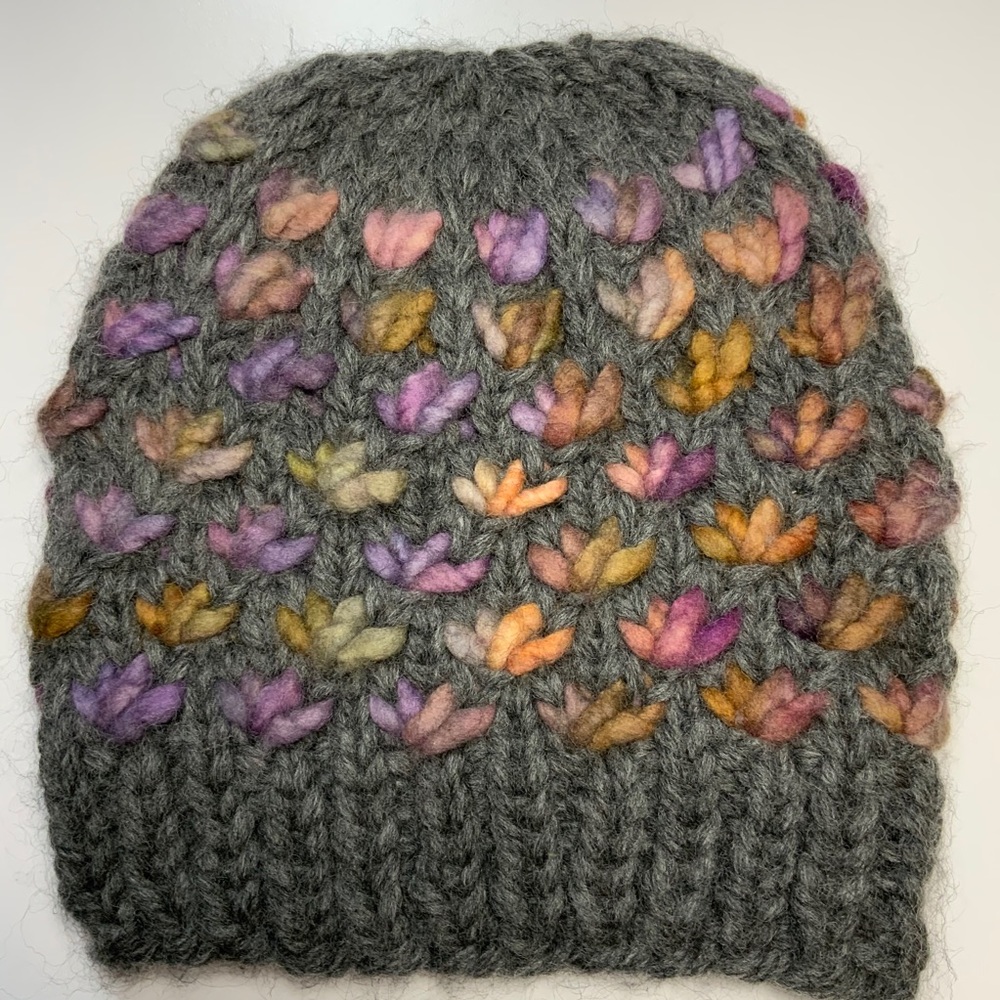 Hand knit Lotus Flower Beanie